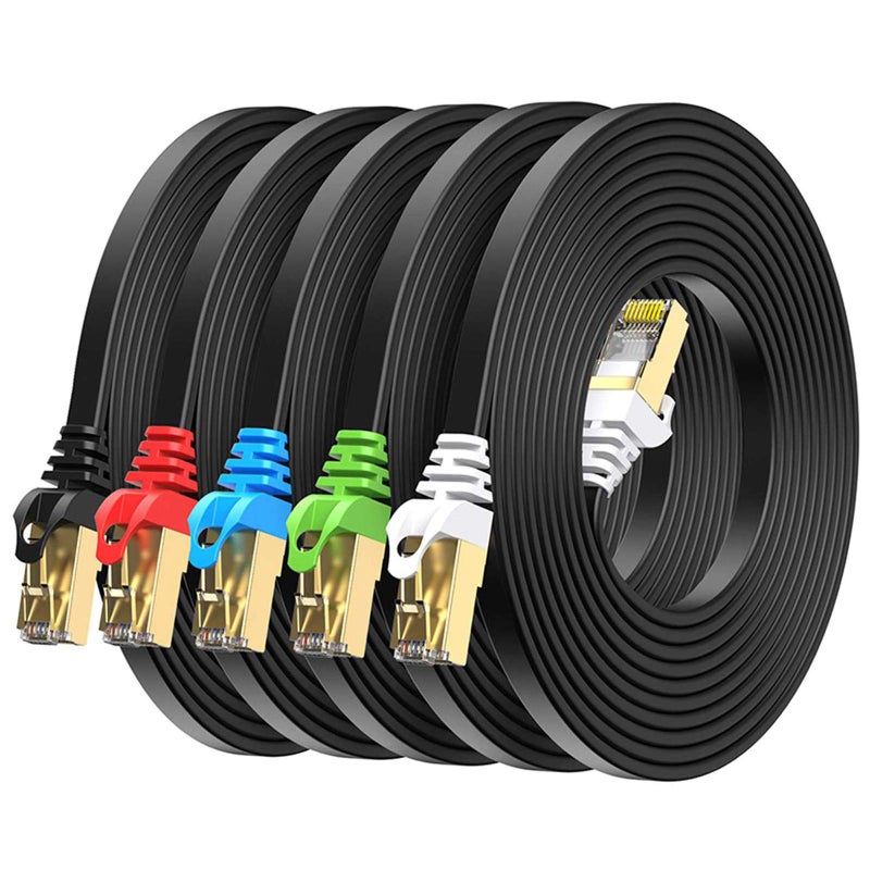 BUSOHE Cat8 Ethernet Cable 5FT 5 Pack Multi Color, Cat-8 Flat RJ45 Computer Internet LAN Network Ethernet Patch Cable Cord, 40Gbps 2000MHz Faster Than Cat7/Cat6/Cat5-5 Feet - Image 1